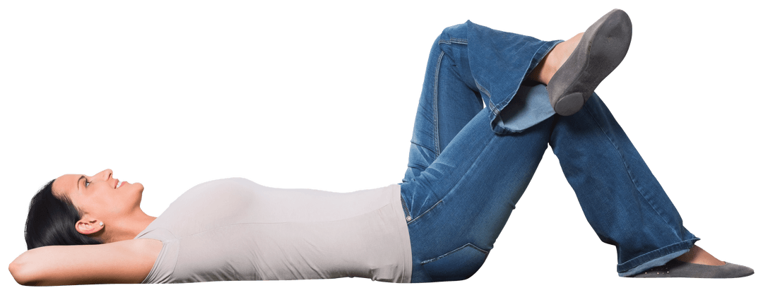 Happy Caucasian Woman Relaxing on Transparent Background