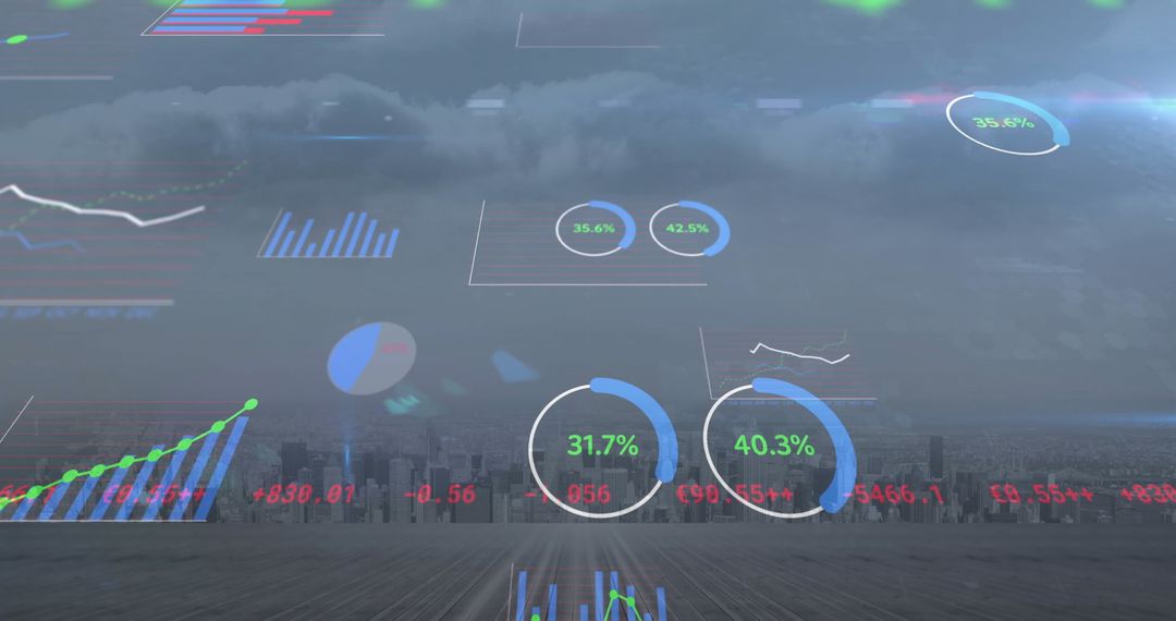 Digital Analytics and Stock Market Data Over City Landscape