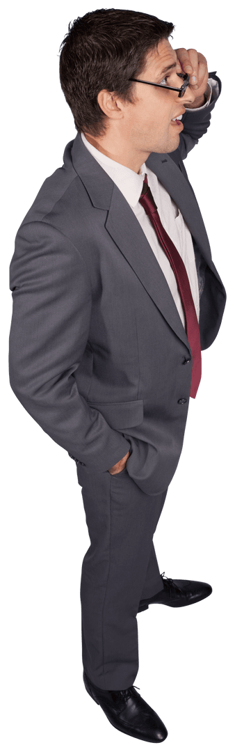 Transparent Background Businessman Thinking in Gray Suit