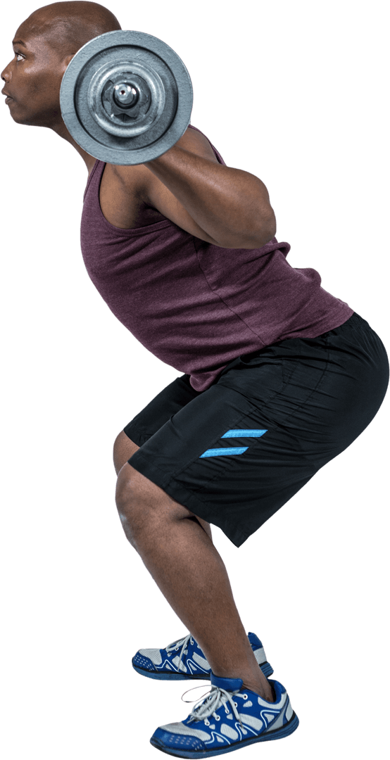 Transparent Fit Man Squatting with Barbell in Mid-motion