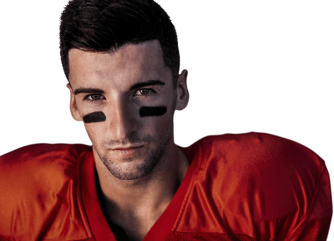 Transparent Football Player with Intense Gaze Looking Forward