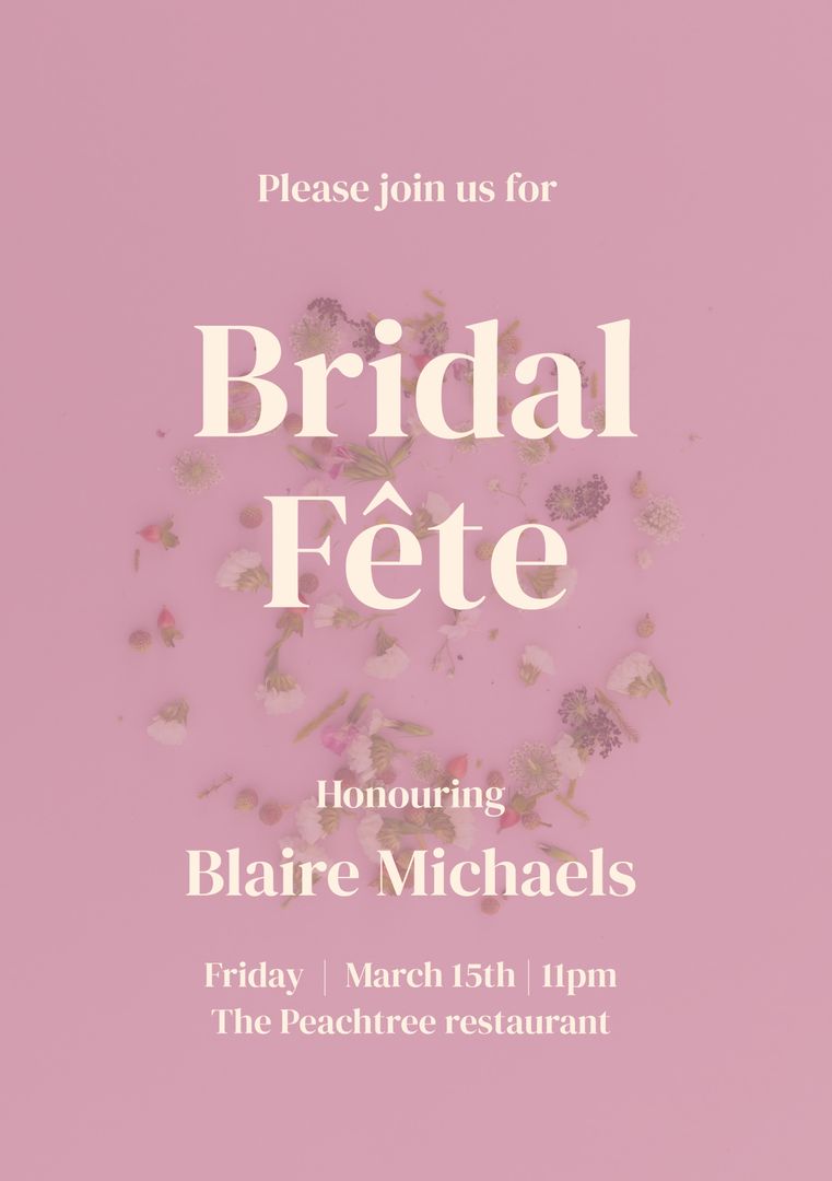 Bridal Fête Invitation with Delicate Florals on Pink Background - Download Free Stock Templates Pikwizard.com