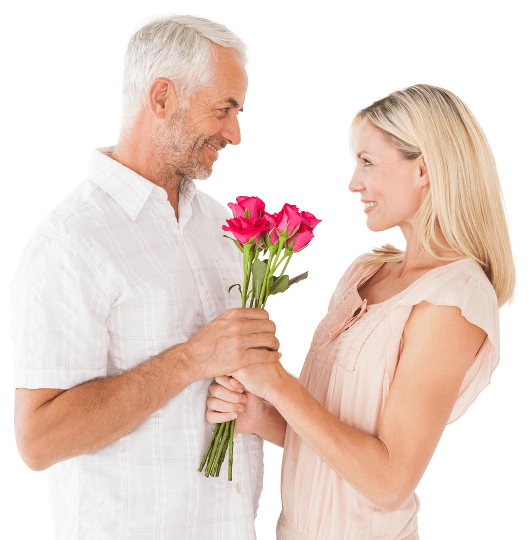 Senior Couple Sharing Moment with Transparent Roses