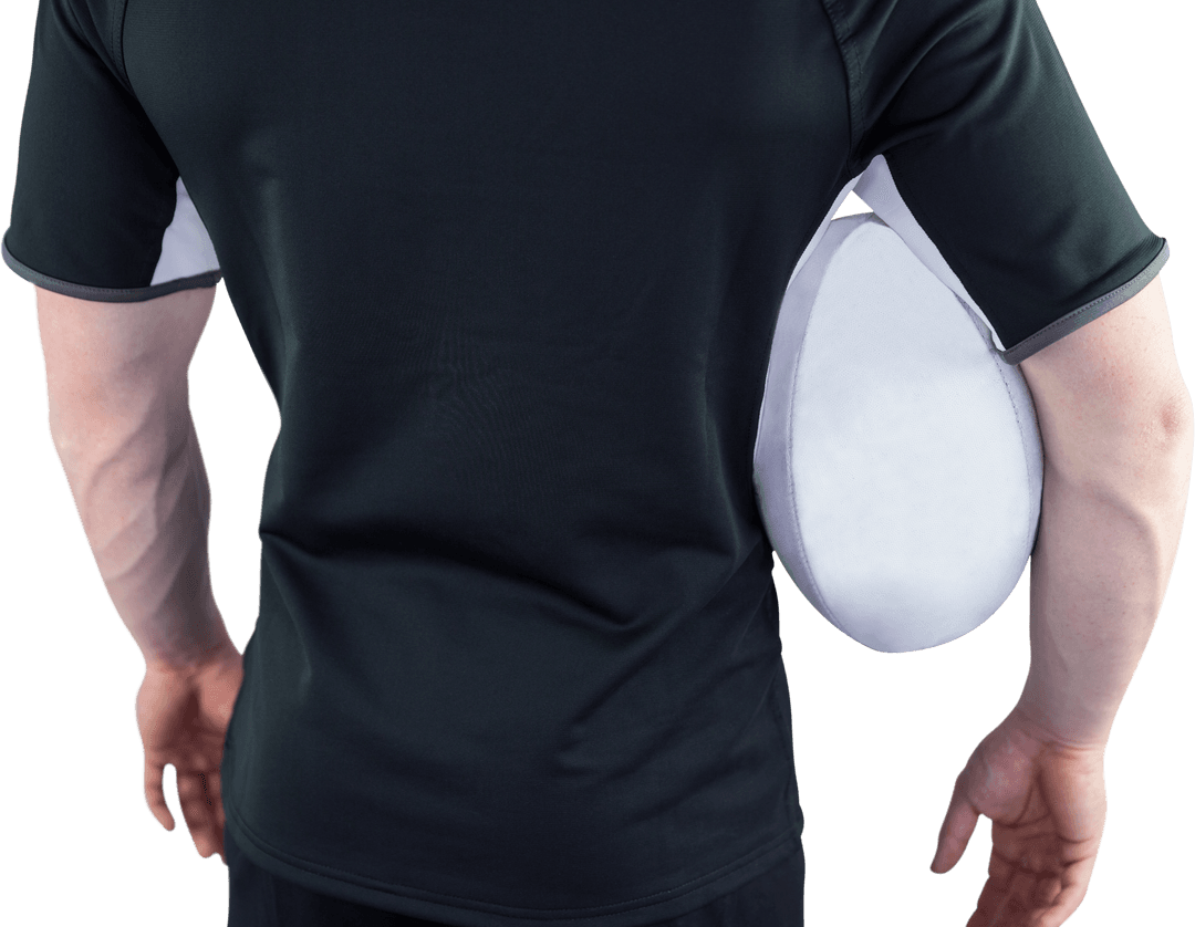 Transparent Background Back View Rugby Player Holding Ball