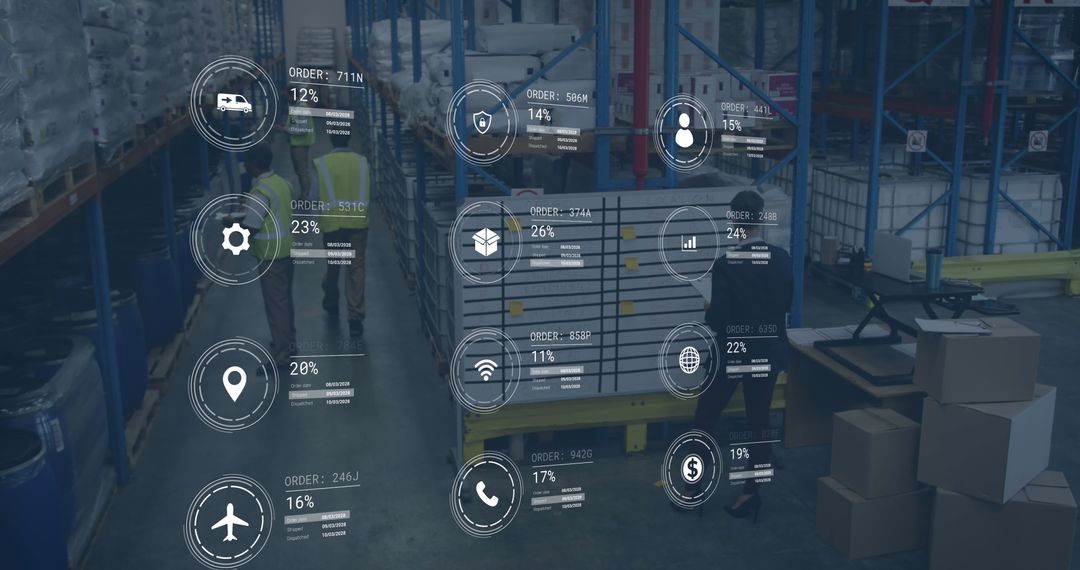 Diverse Team Analyzing Real-Time Data in Modern Warehouse