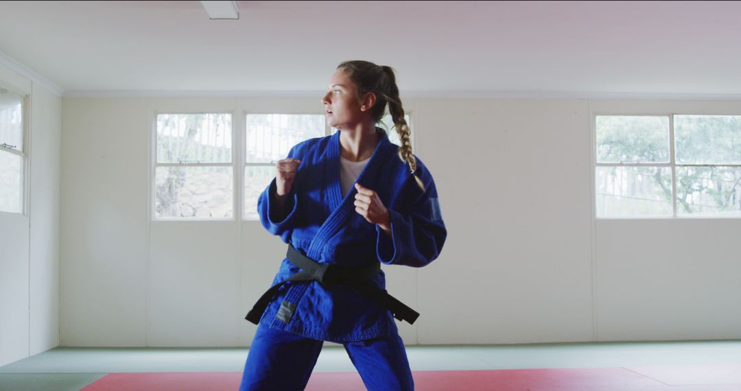 Female Martial Artist Practicing Judo Techniques Indoors - Free Images, Stock Photos and Pictures on Pikwizard.com