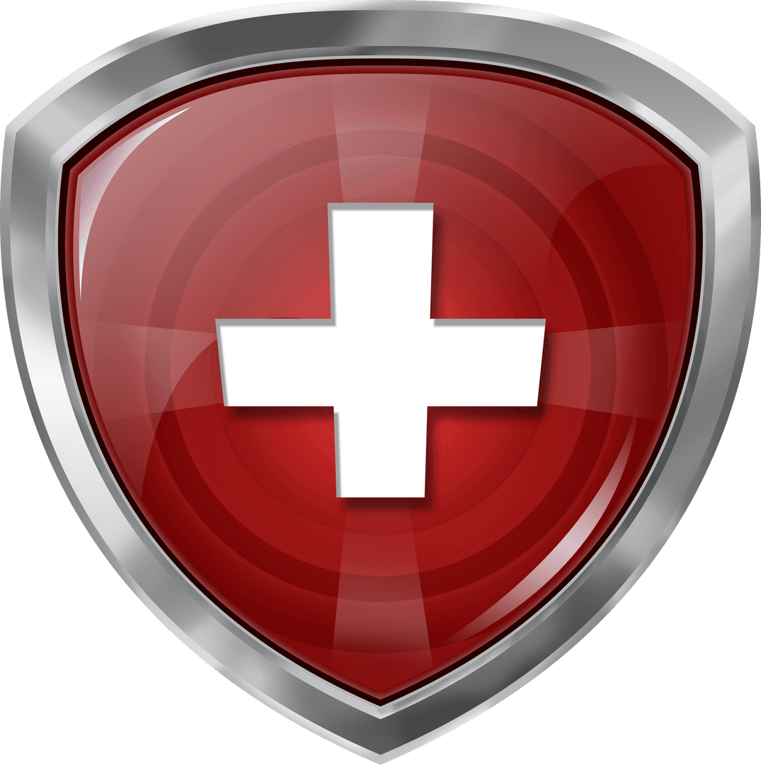 Transparent Red Shield with White Cross Emblem and Silver Border