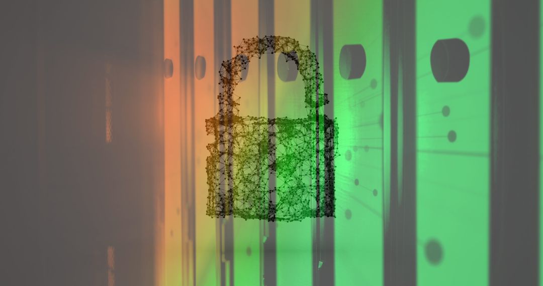 Digital Padlock on Server Background for Data Security Concept