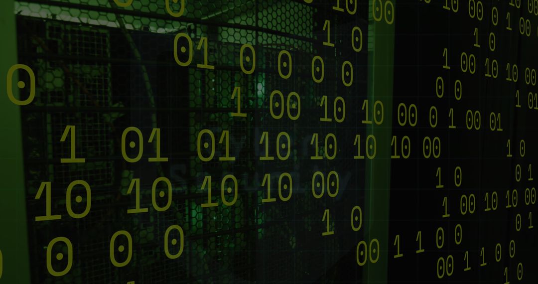 Binary Code Overlay on Server Room for Digital Security