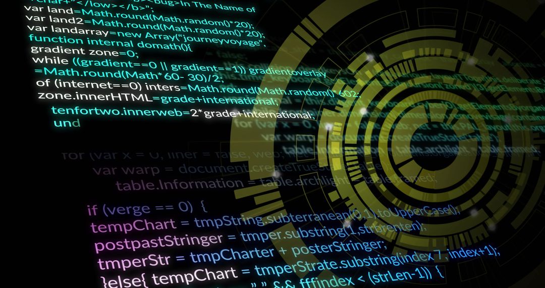 Futuristic HUD Overlay on Dark Code Background