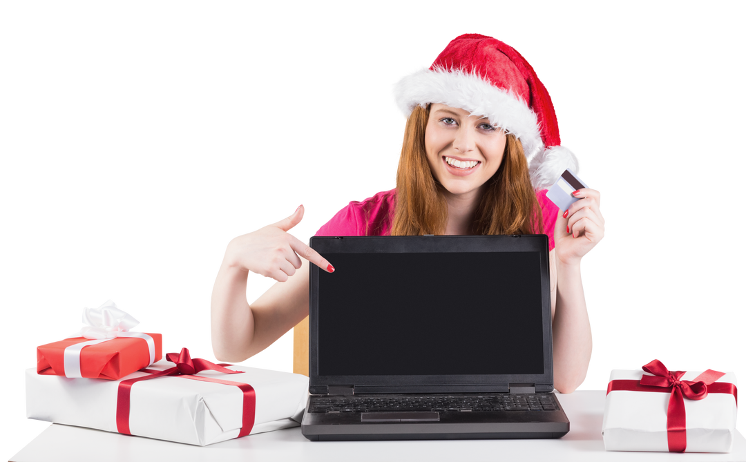 Festive Redhead Woman Online Shopping With Laptop and Christmas Gifts - Download Free Stock Images Pikwizard.com