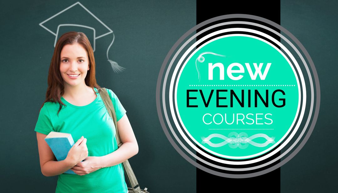 Smiling Student Promoting New Evening Education Courses
