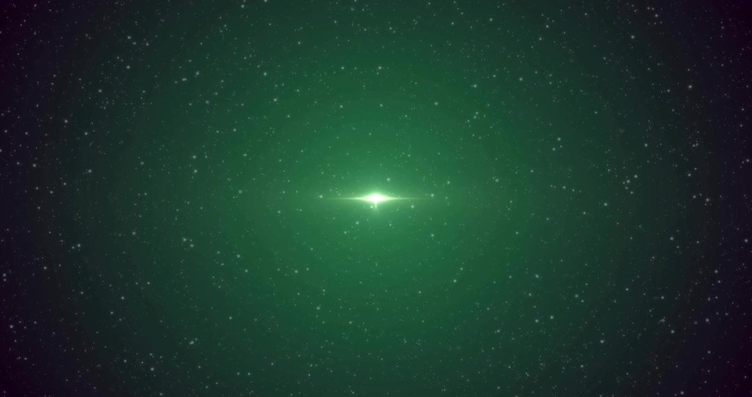 Emerald Core Starburst Over Deep Space Starfield with Horizontal Lens Flare, Halo Glow