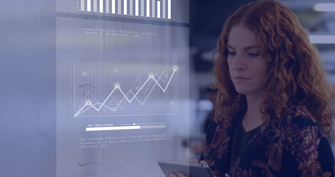 Businesswoman Analyzing Dynamic Graphs for Financial Decision