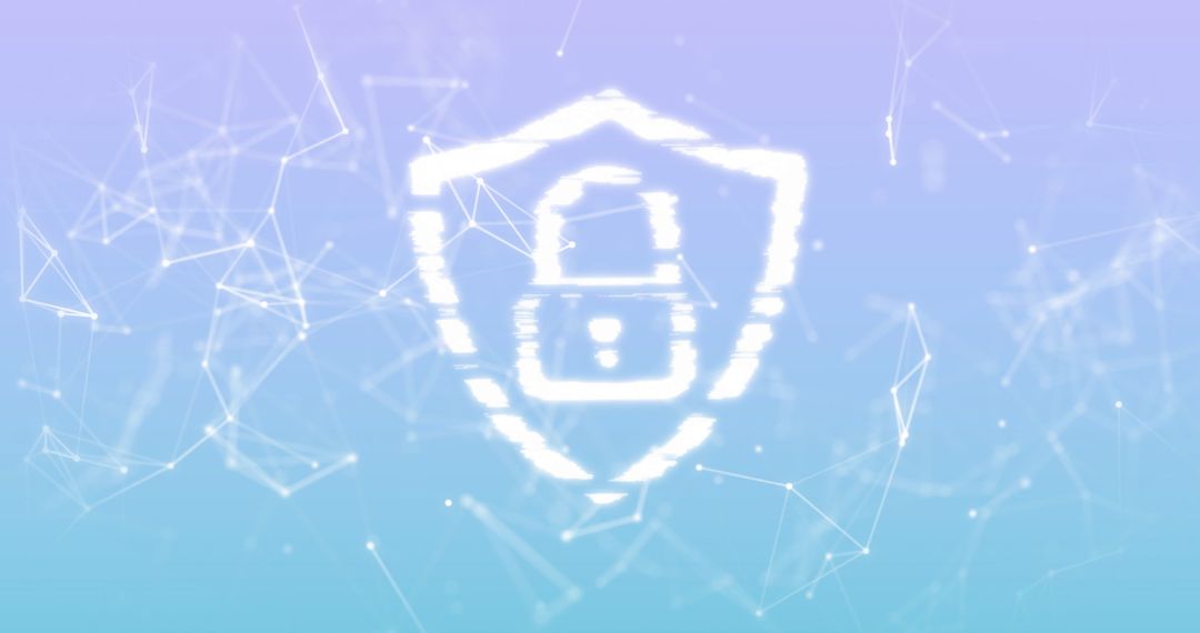 Digital Security Shield with Padlock on Network Background