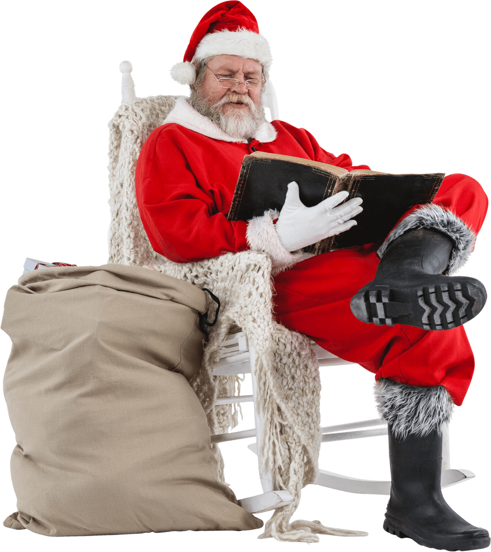 Traditional Santa Claus with Book on Transparent Background