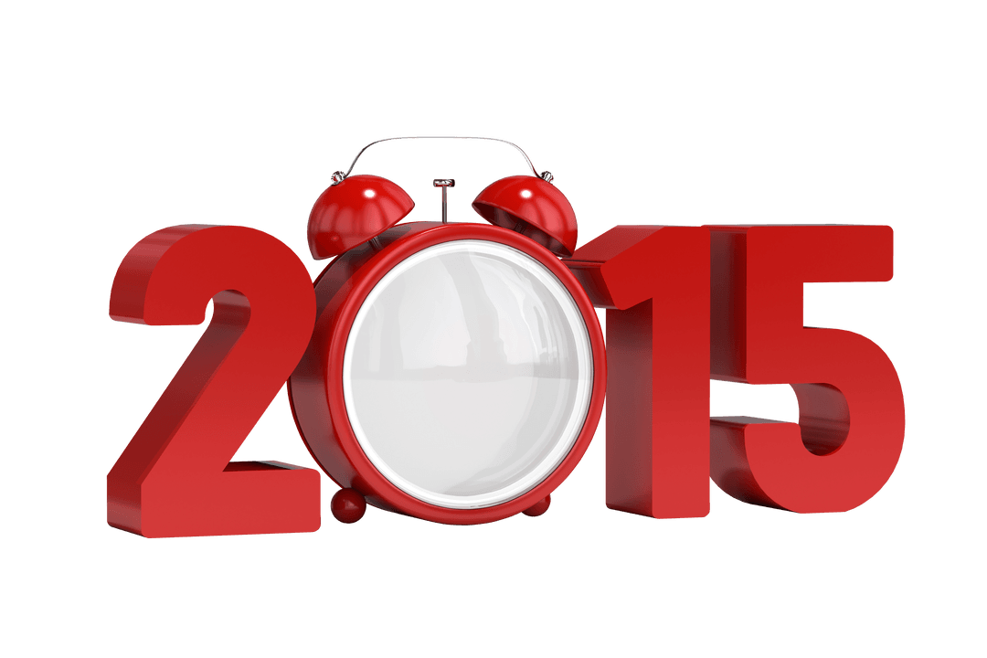 Empty Clock and Red 2015 Year on Transparent Background