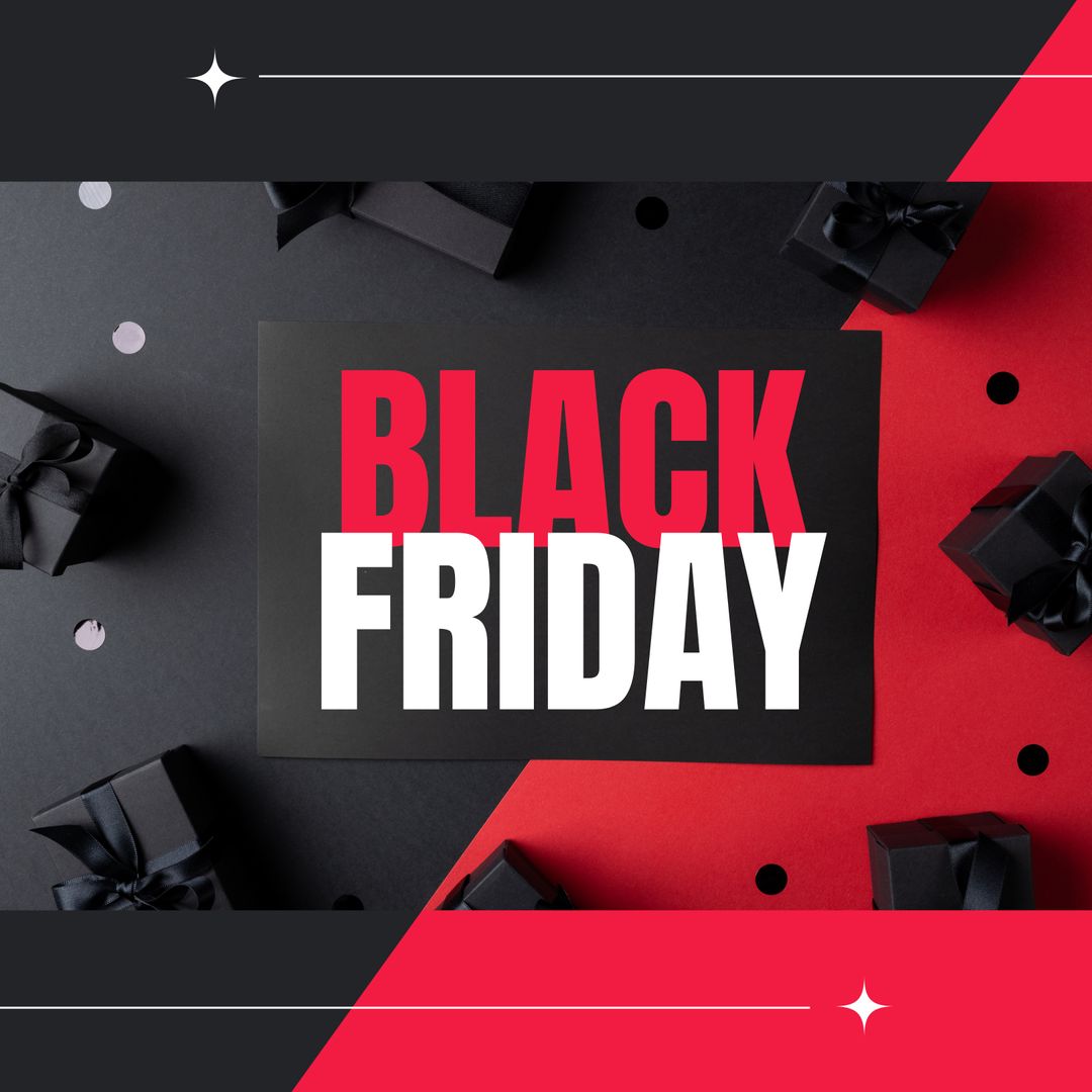 Black Friday Promotion with Gift Boxes on Red and Black Background