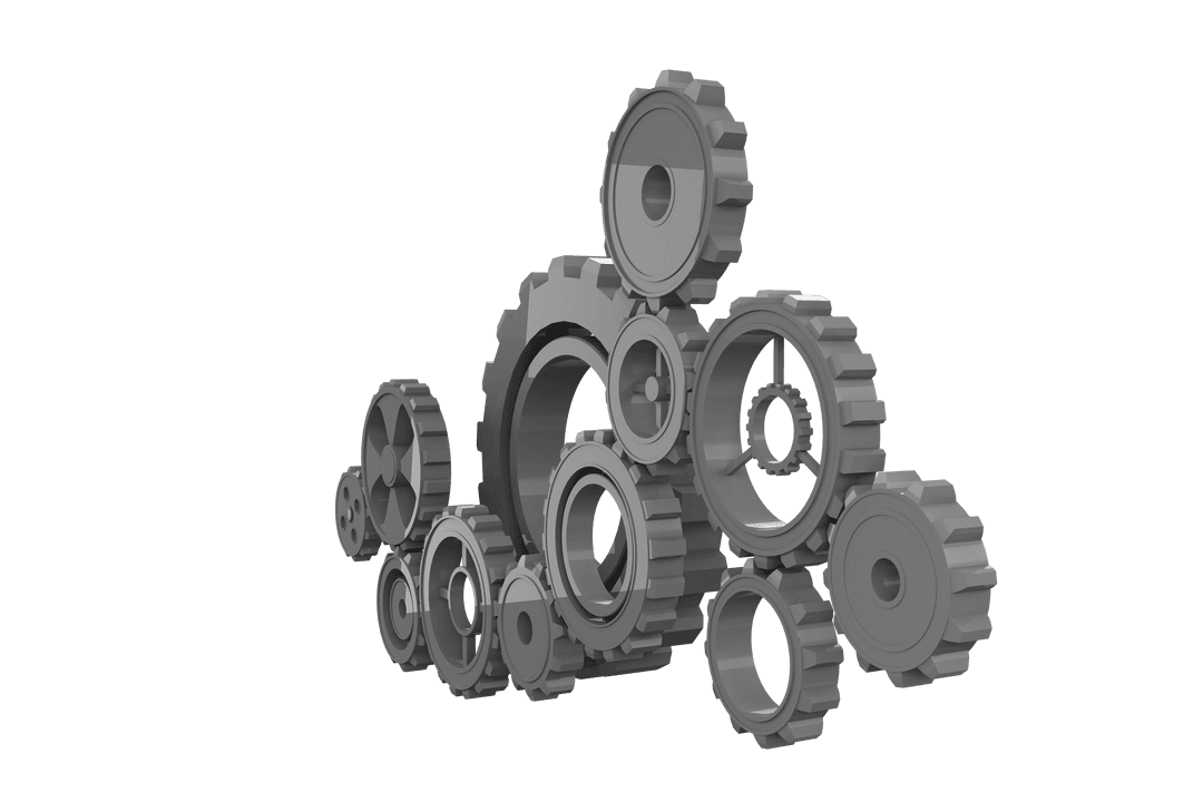 Futuristic Transparent Gears on Clear Background