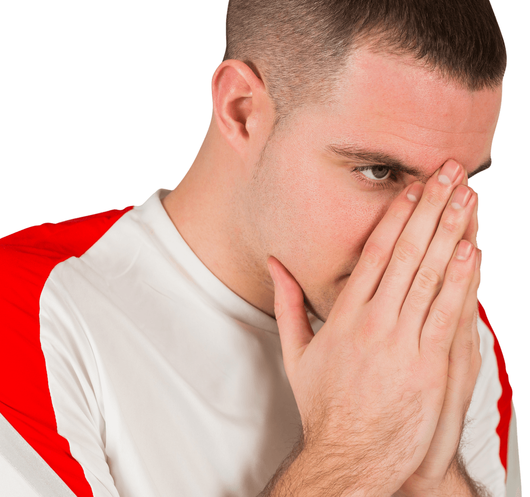 Transparent Background Disappointed Football Player in Thoughtful Pose