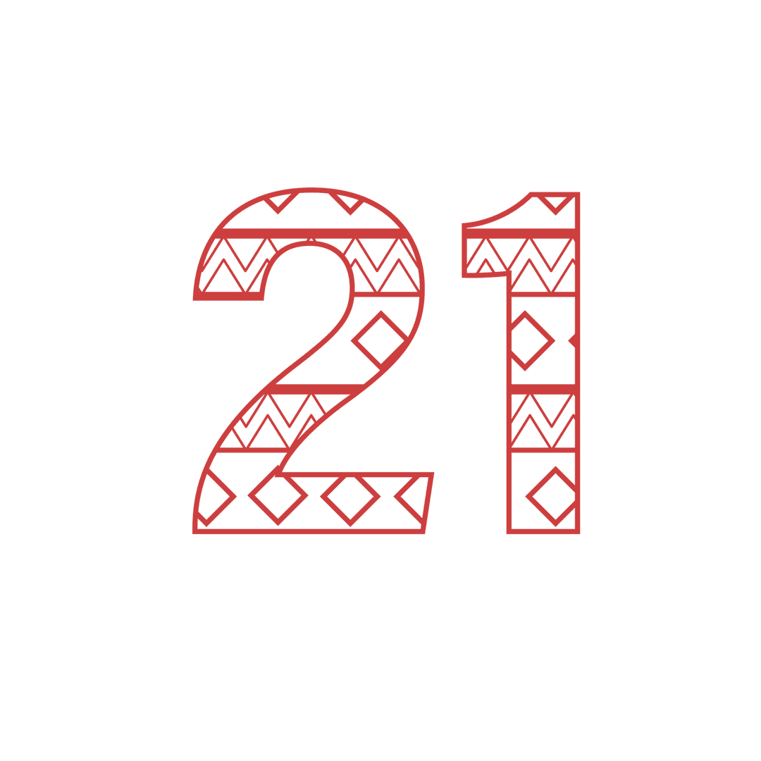Tribal Pattern Red Number 21 on Transparent Background