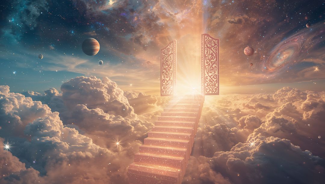 Mystical Stairway to Celestial Gate in Spacecloud Realm