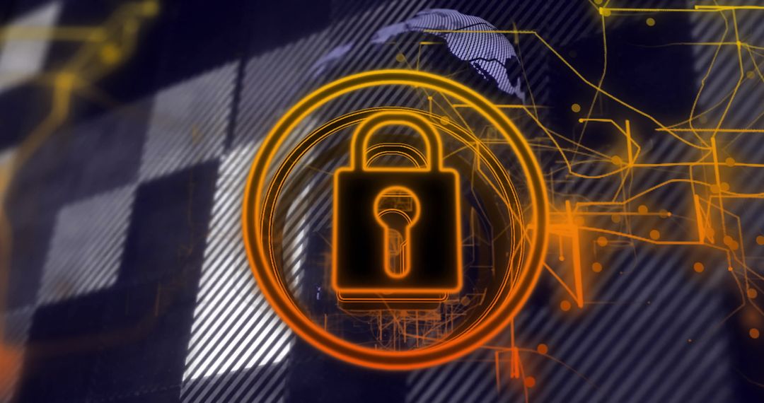 Cybersecurity Icon with Lock Over Digital Network Background