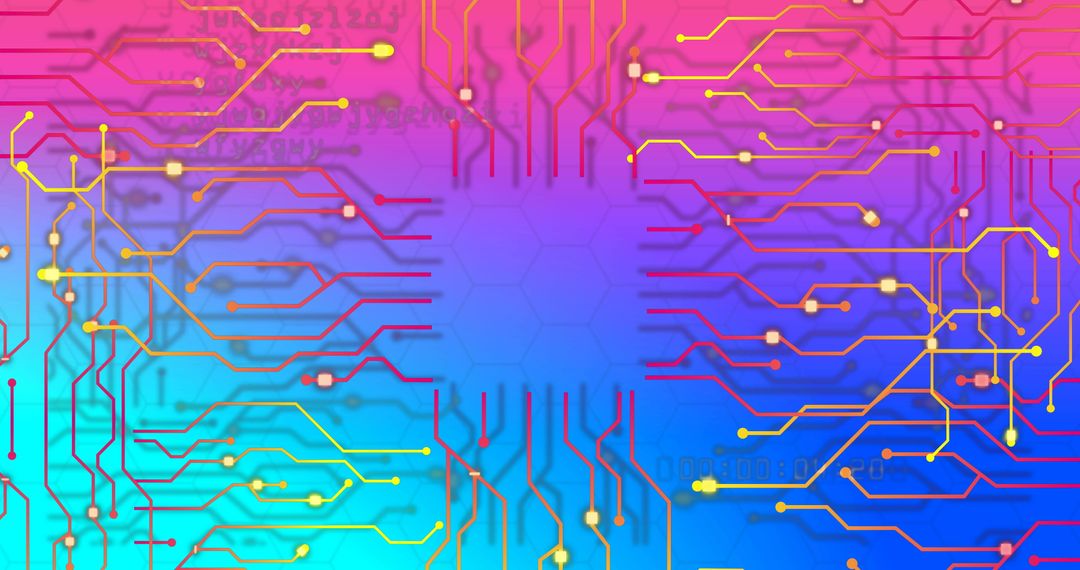 Colorful Circuit Board with Digital Data Patterns