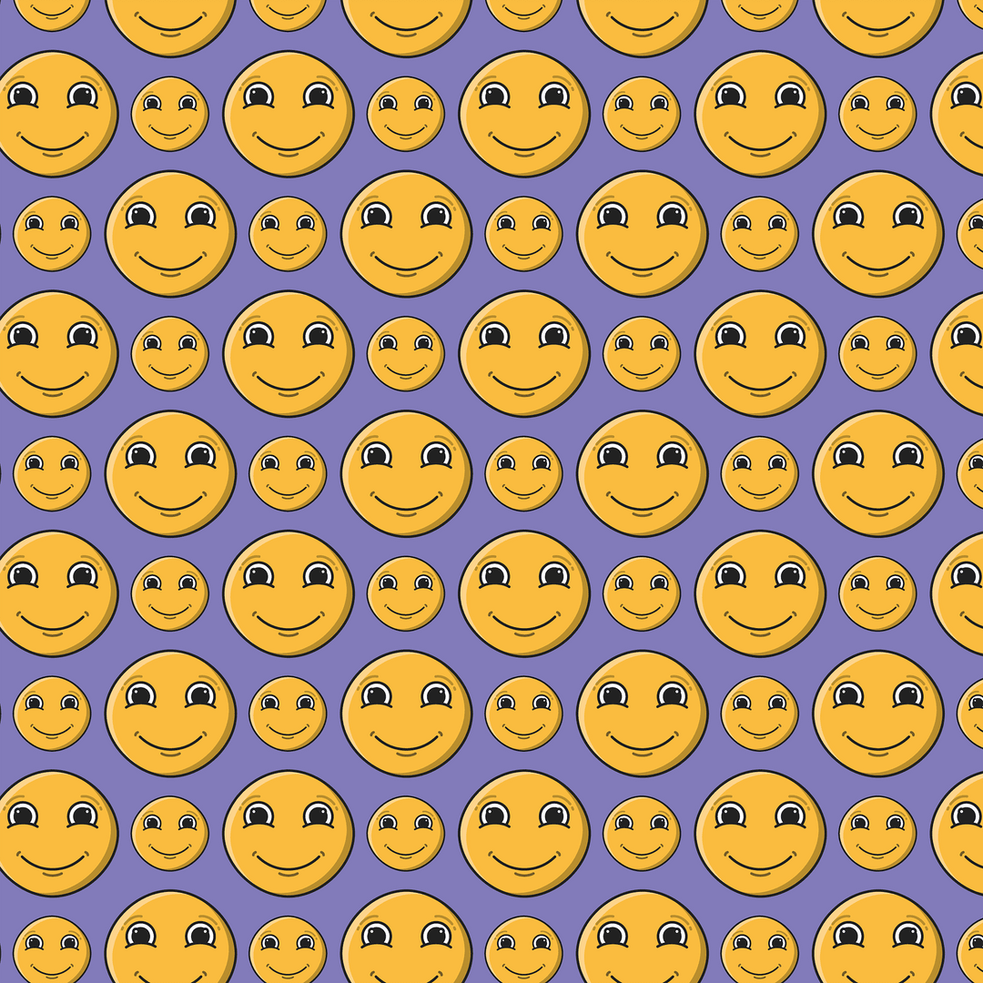 Seamless Purple Background with Transparent Orange Smiley Patterns