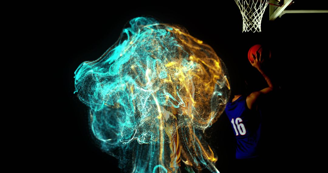 Dynamic Basketball Action with Luminous Particle Effect