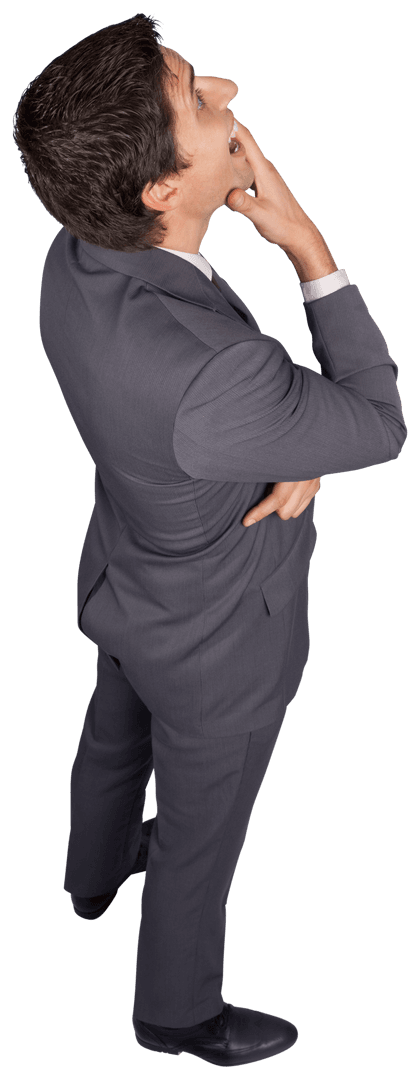 Transparent Thinking Businessman Touching Chin with Curiosity