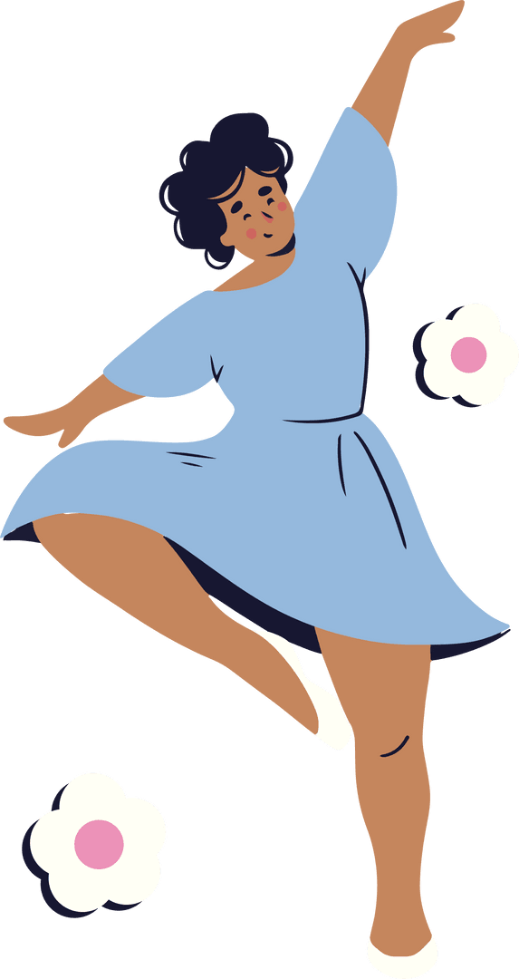 Graceful Dancing Woman with Flowers on Transparent Background