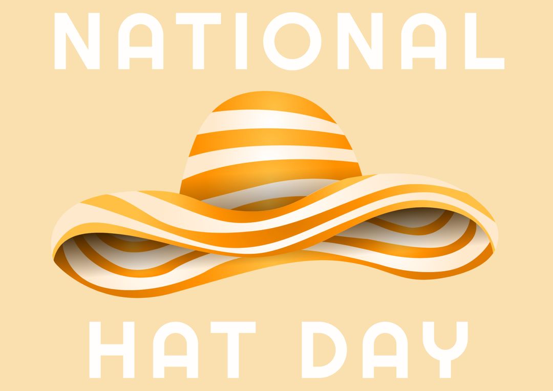 Illustration of national hat day text with striped pattern hat against beige background - Free Images, Stock Photos and Pictures on Pikwizard.com