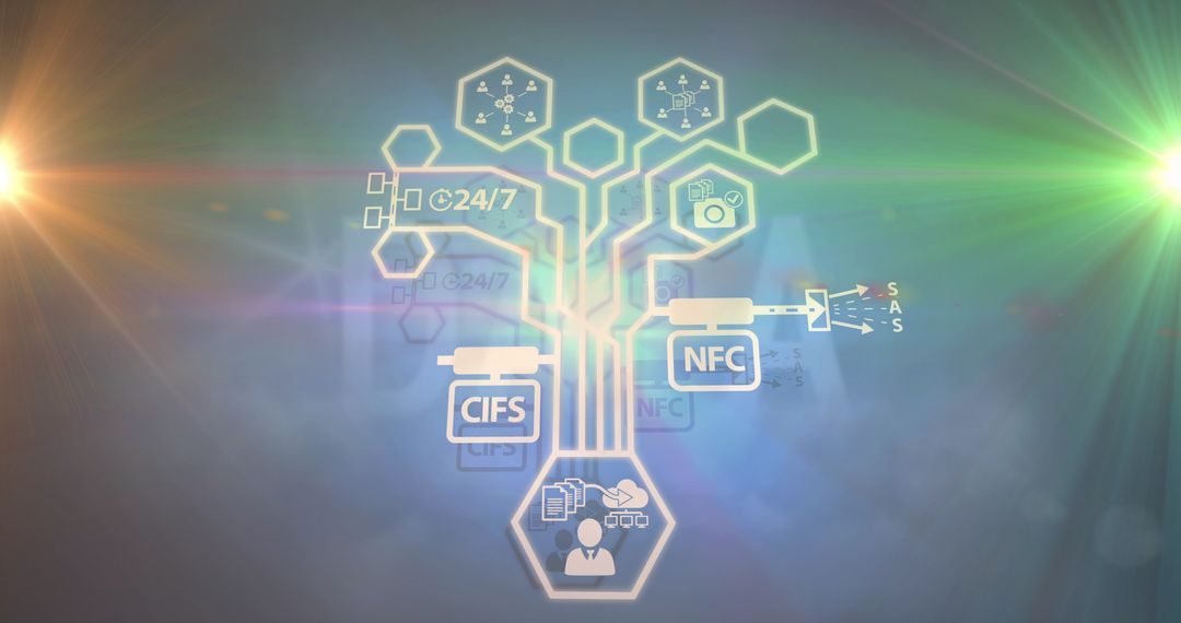 Innovative Digital Interface with Business Icons and Light Effects