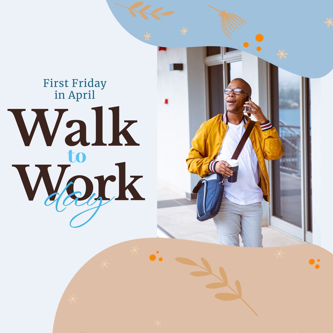 Man Talking on Phone Celebrating Walk to Work Day Concept