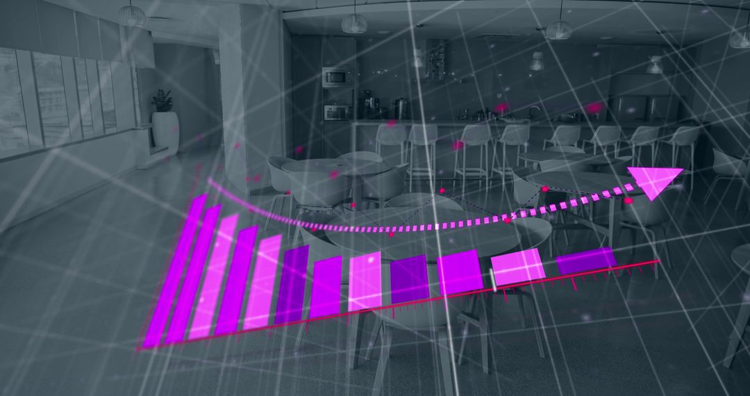 Digital Data Overlay on Modern Office Space Reflecting Business Growth