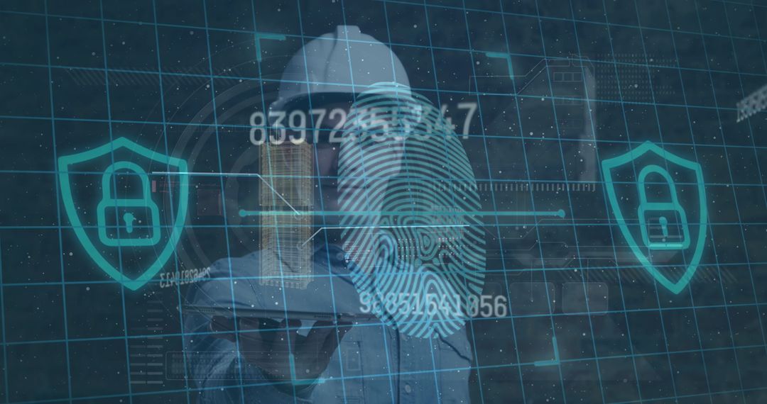 Digital Security Concept with Builder and Fingerprint Scanning