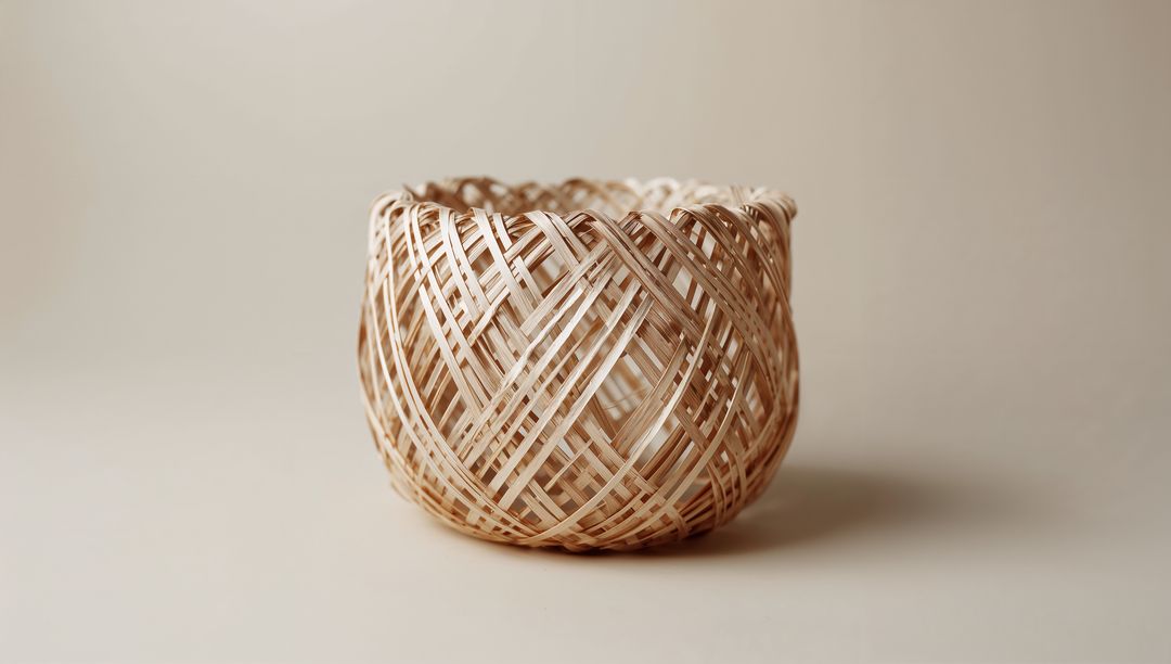 Handwoven Rattan Basket with Crisscross Lattice Pattern for Neutral Home Decor