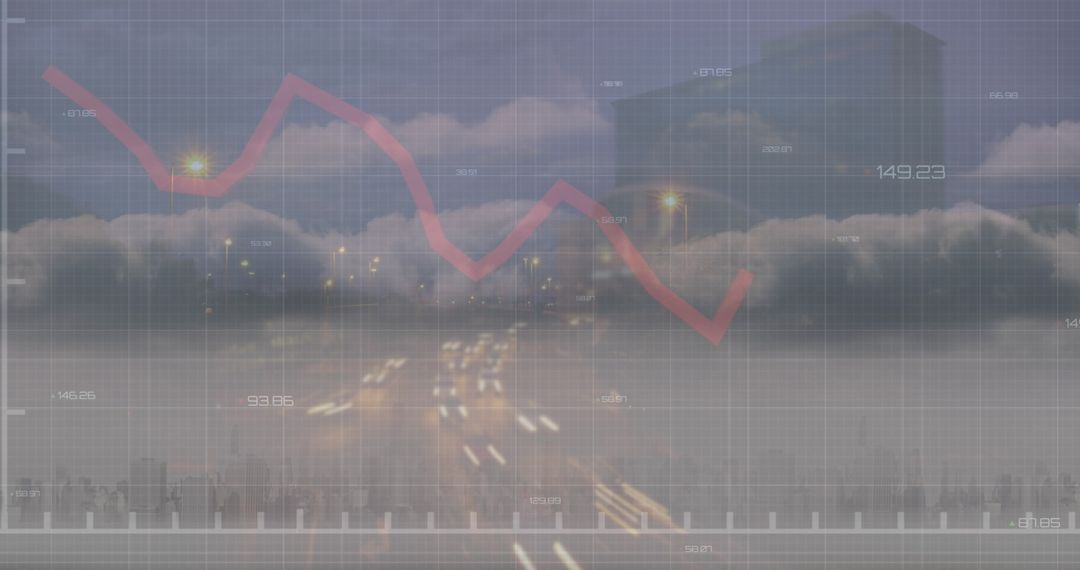 Digital Financial Graph Overlay on Cityscape at Night