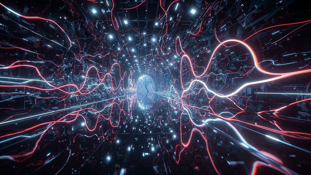 Futuristic Tunnel with Neon Streaming Data Lines