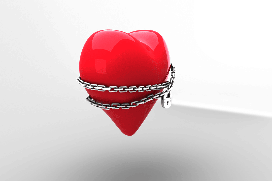 Red Heart Bound by Chains on Transparent Background