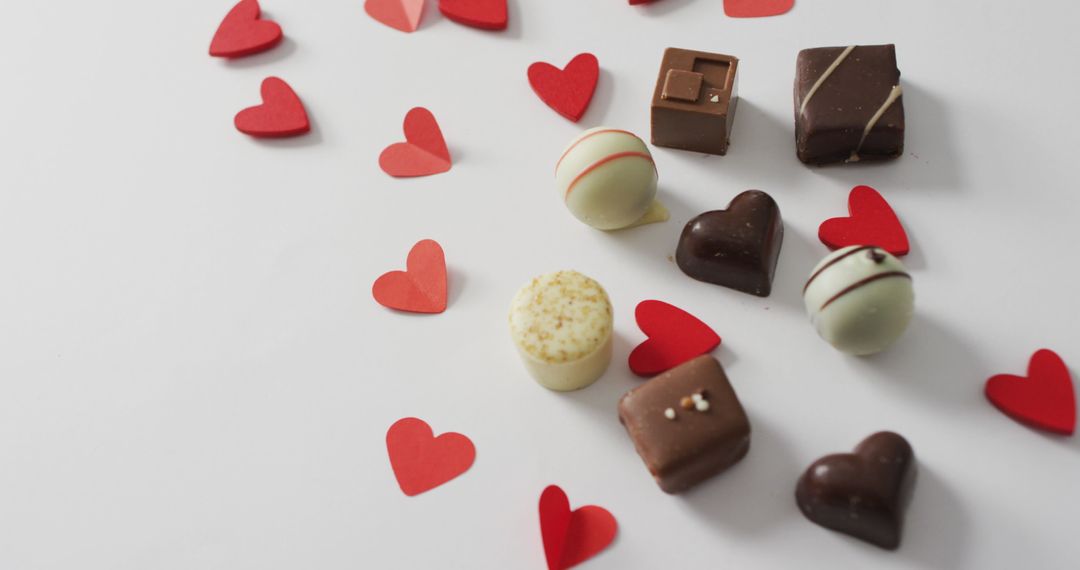 Valentine's Day Spread with Chocolates and Red Hearts