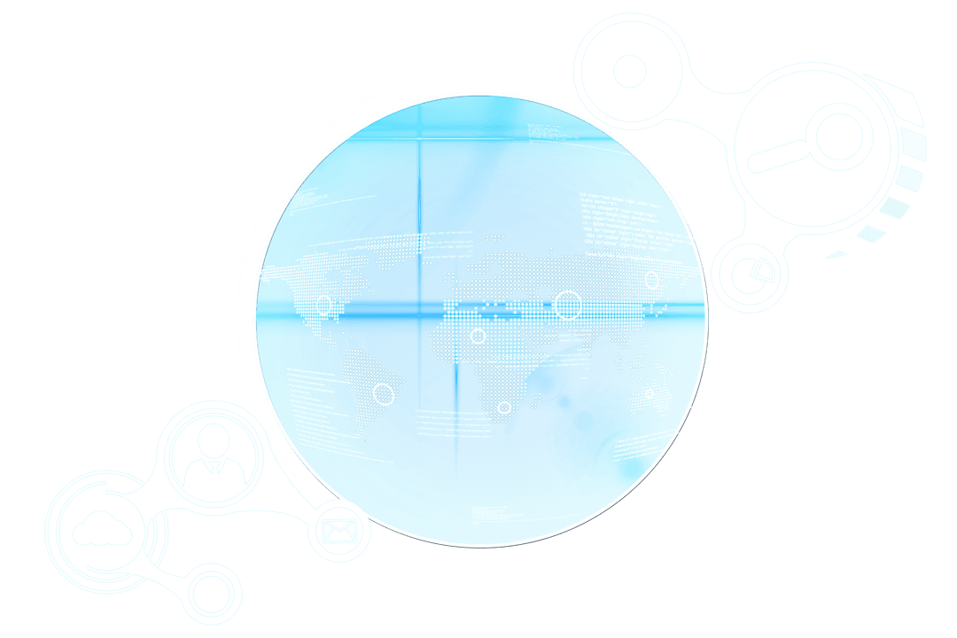 Transparent Digital World Map with Communication Symbols