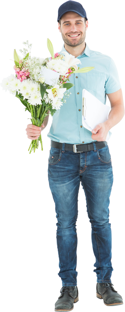 Transparent Portrait of Smiling Flower Delivery Man with Clipboard - Download Free Stock Images Pikwizard.com