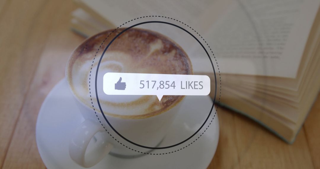 Cappuccino with Foam Art and Social Media Like Concept