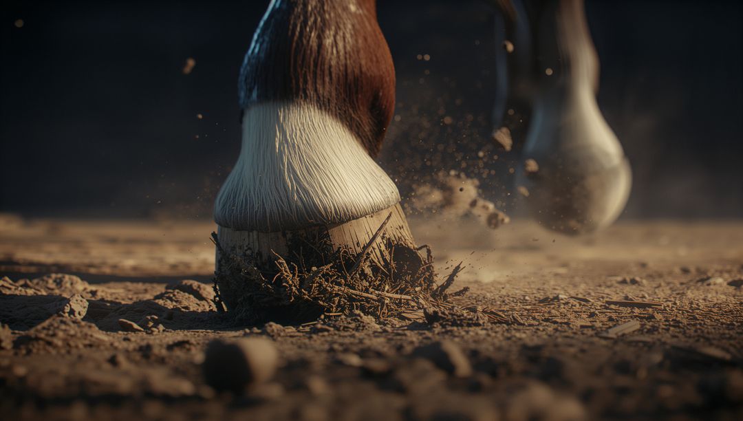 Horse Hoof Kicking Dust and Debris in Dynamic Motion