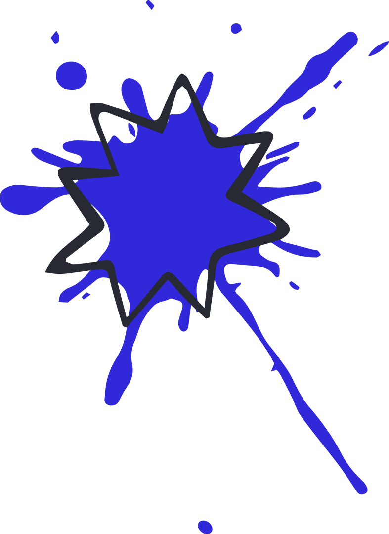 Dynamic Blue Starburst Splatter with Black Outline on Transparent Background