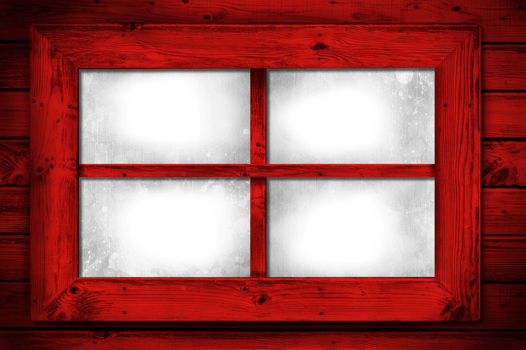 Red Wooden Window Frame with Transparent Center Elements