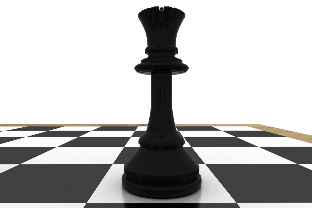 Black Queen Piece on Transparent Chess Board