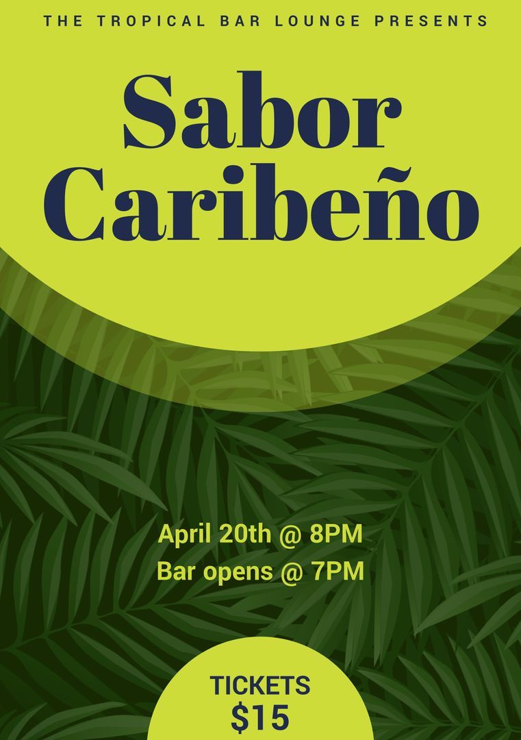 Caribbean Night Lounge Event Poster with Greenery Background - Download Free Stock Templates Pikwizard.com